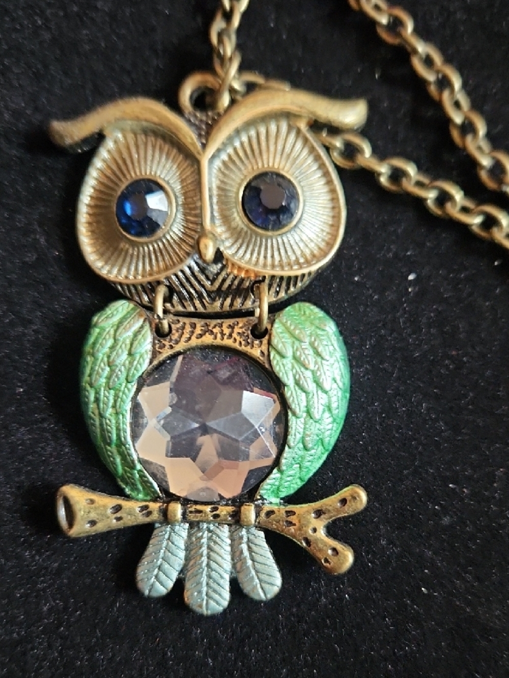 Gold-Tone Green Owl Pendant Necklace - Picture 2 of 2